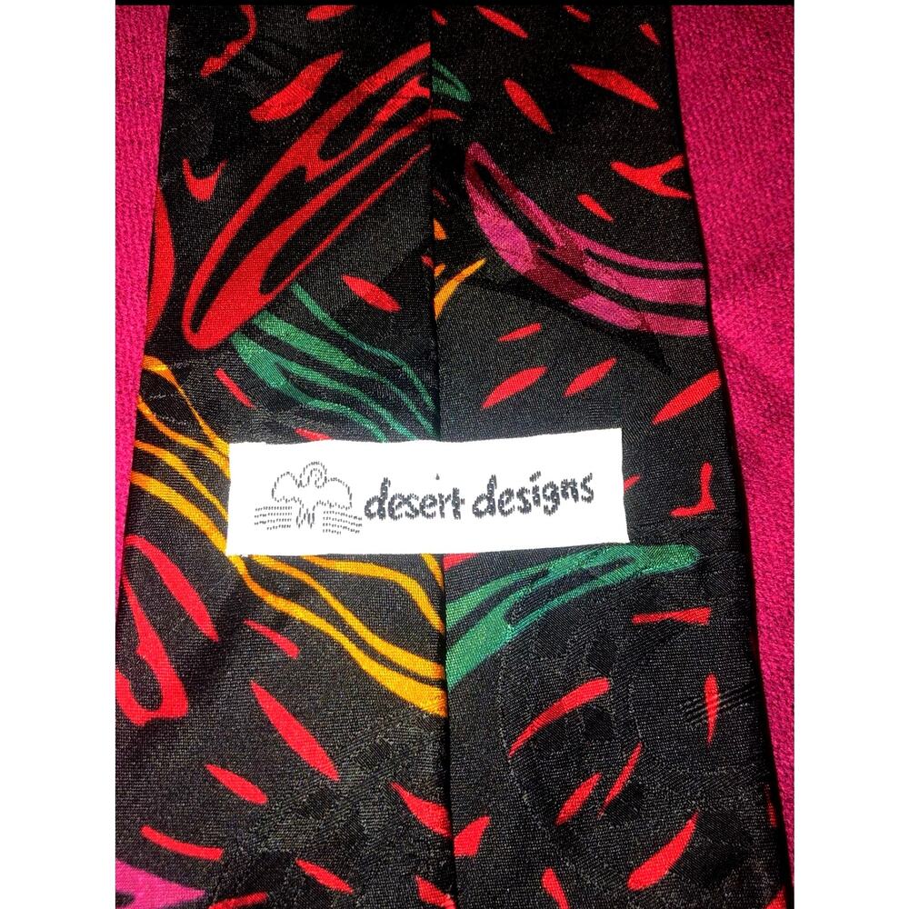 Unique Vintage Desert Designs Retro Abstract 100% Silk Jimmy Pike Tie - Picture 3 of 5